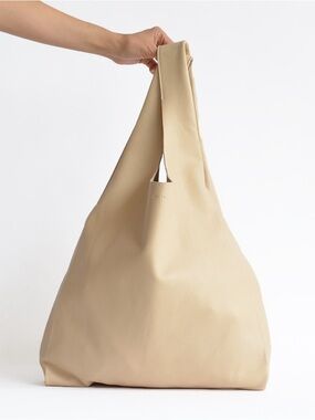 BAGGU Leather Natural Slouchy Tote Large